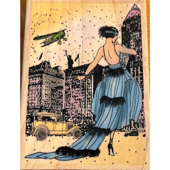 Mounted Red Rubber Stamp Wood Block “New York Diva” Hampton Art - Picture 2 of 7